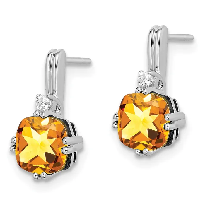 Earrings Goldia 14k White Gold Cushion Citrine and Real Diamond Earrings