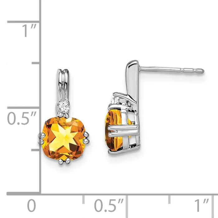 Earrings Goldia 14k White Gold Cushion Citrine and Real Diamond Earrings