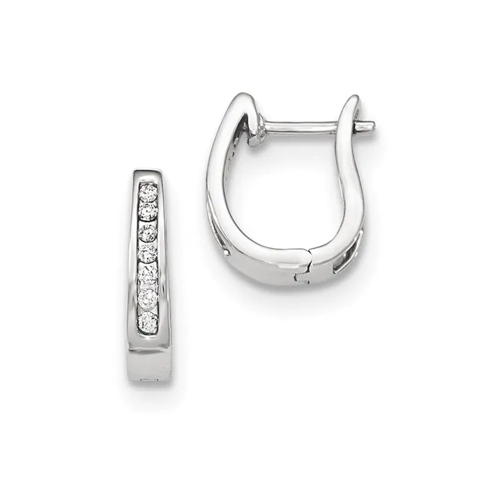 Earrings Goldia 14K White Gold Real Diamond 3mm Hinged Hoop Earrings