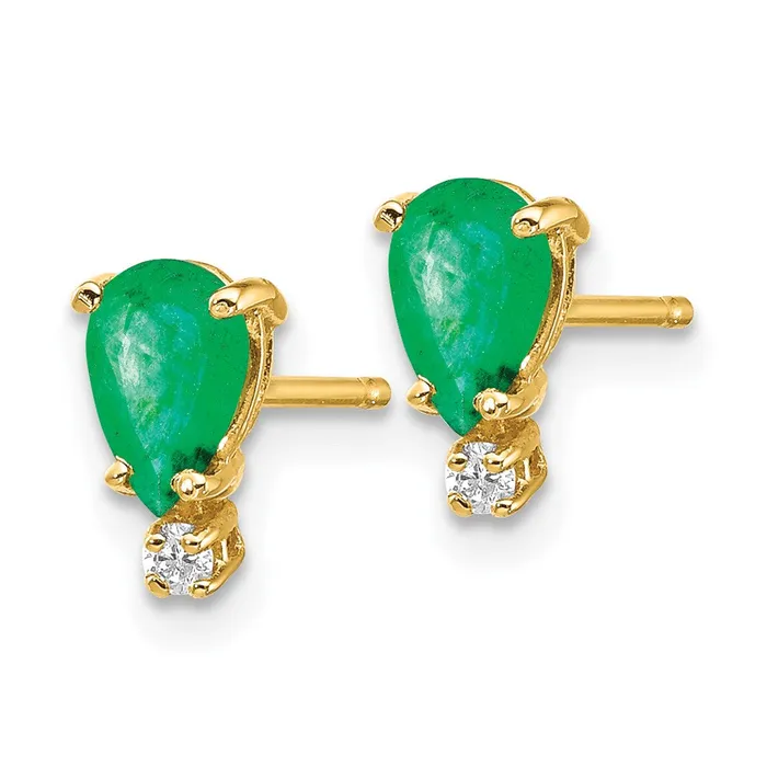 Earrings Goldia 14k Yellow Gold 6x4mm Pear Emerald u0026 AAA Real Diamond Earrings