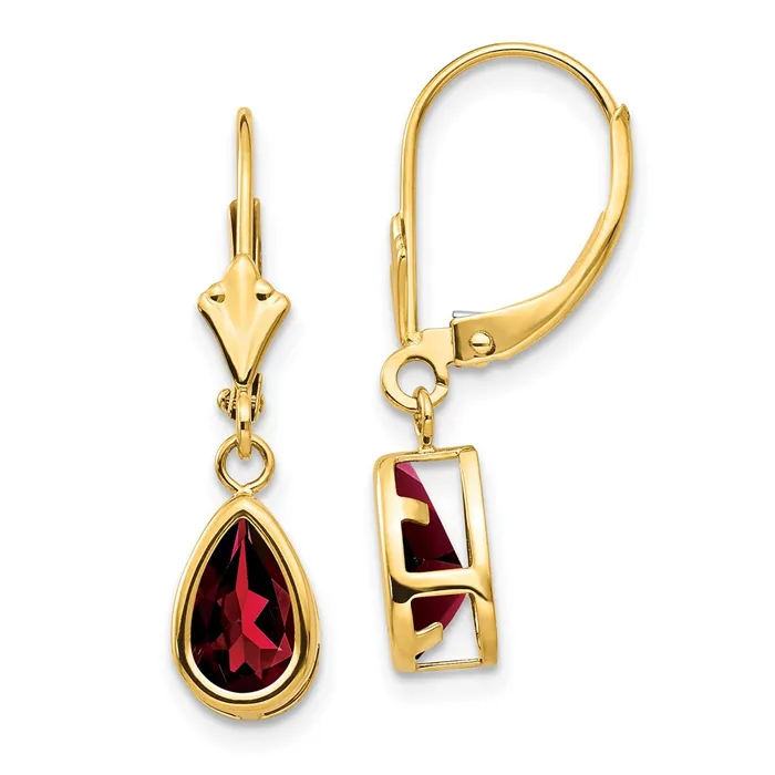 Earrings Goldia 14k Yellow Gold 8x5mm Pear Garnet Leverback Earrings