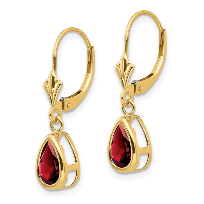 Earrings Goldia 14k Yellow Gold 8x5mm Pear Garnet Leverback Earrings