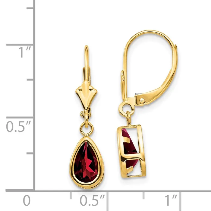 Earrings Goldia 14k Yellow Gold 8x5mm Pear Garnet Leverback Earrings