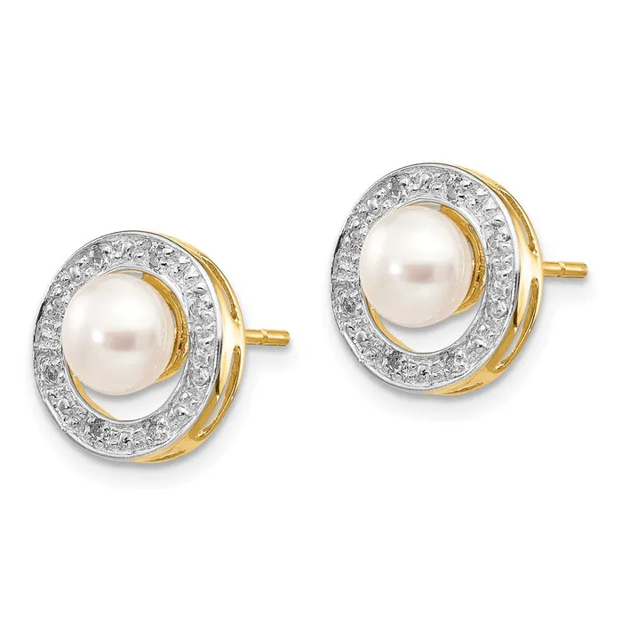 Earrings Goldia 14k Yellow Gold and Rhodium 56mm Button FWC Pearl 05ct Real Diamond Post Earrings