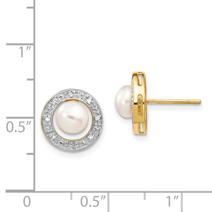 Earrings Goldia 14k Yellow Gold and Rhodium 56mm Button FWC Pearl 05ct Real Diamond Post Earrings