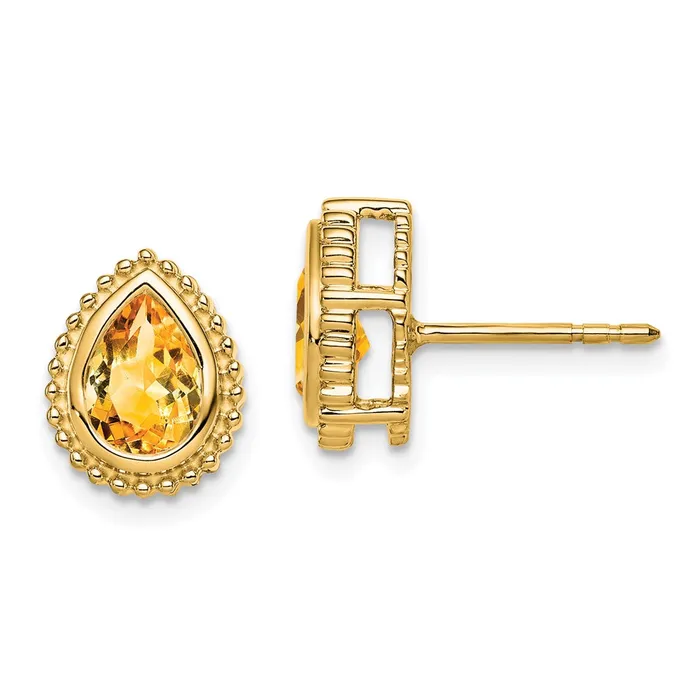 Earrings Goldia 14k Yellow Gold Pear Citrine Post Earrings
