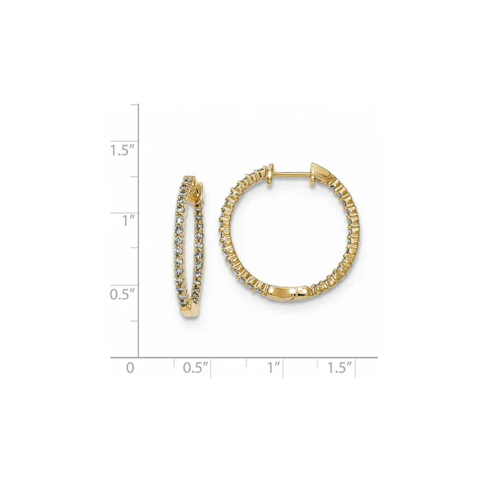 Earrings Goldia 14k Yellow Gold Polished Real Diamond In and Out Hinged Hoop Earrings