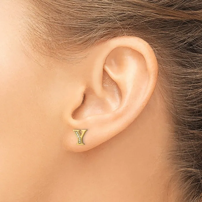 Earrings Goldia 14k Yellow Gold Real Diamond Initial Y Earrings