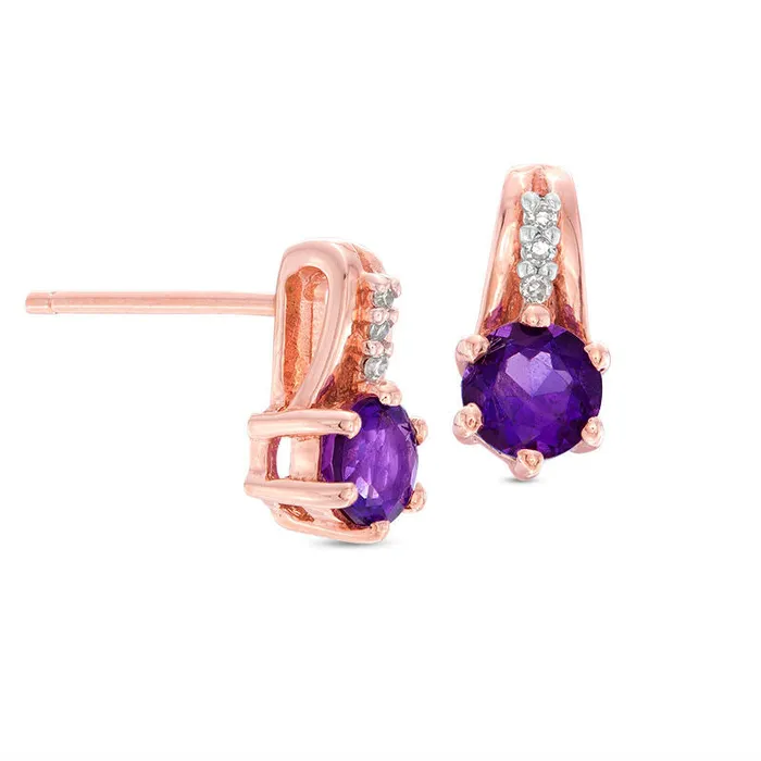 Earrings Goldia 40mm Amethyst and Diamond Accent Drop Earrings in 10K Rose Gold Earrings Goldia 40mm Amethyst and Diamond Accent Drop Earrings in 10K Rose Gold