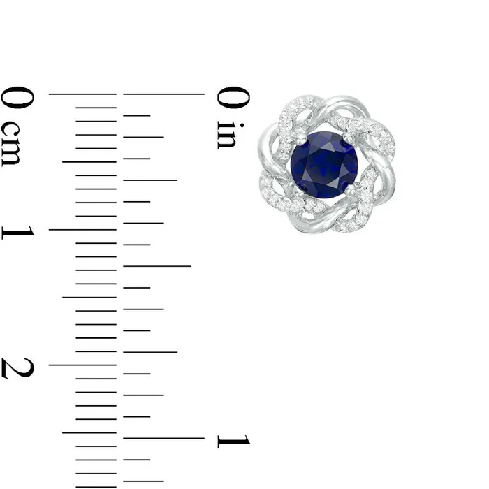 Earrings Goldia 50mm LabCreated Blue Sapphire and 017 CT TW Diamond Loose Braided Frame Stud Earrings in 10K White Gold Earrings Goldia 50mm LabCreated Blue Sapphire and 017 CT TW Diamond Loose Braided Frame Stud Earrings in 10K White Gold