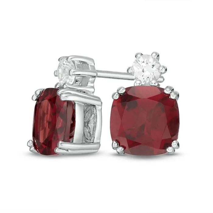 Earrings Goldia 70mm CushionCut Garnet and LabCreated White Sapphire Stud Earrings in Sterling Silver Earrings Goldia 70mm CushionCut Garnet and LabCreated White Sapphire Stud Earrings in Sterling Silver