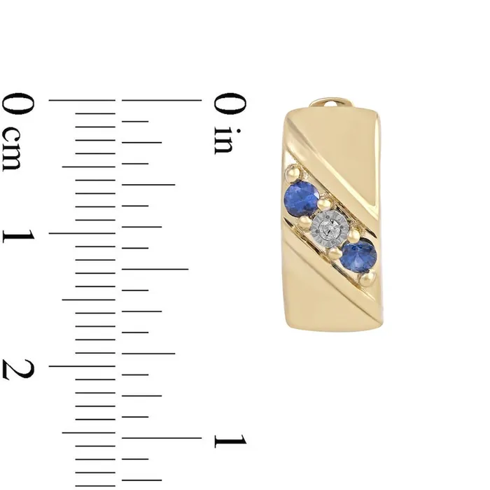 Earrings Goldia Mens Blue Sapphire and Diamond Accent Three Stone Slant Huggie Hoop Earrings in 10K Gold Earrings Goldia Mens Blue Sapphire and Diamond Accent Three Stone Slant Huggie Hoop Earrings in 10K Gold