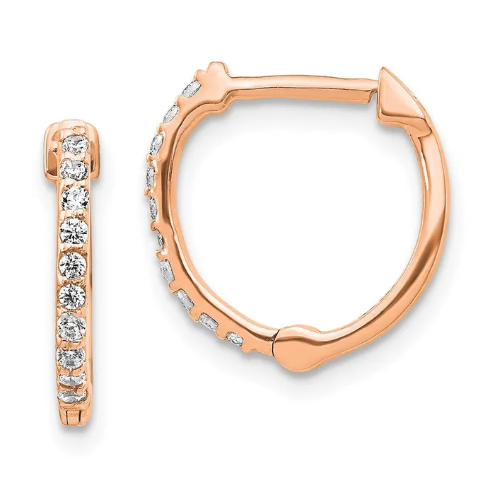 Earrings Goldia Solid 14k Rose Gold Simulated CZ Hinged Hoop Earrings