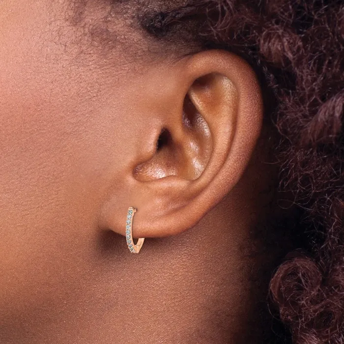 Earrings Goldia Solid 14k Rose Gold Simulated CZ Hinged Hoop Earrings Earrings Goldia Solid 14k Rose Gold Simulated CZ Hinged Hoop Earrings