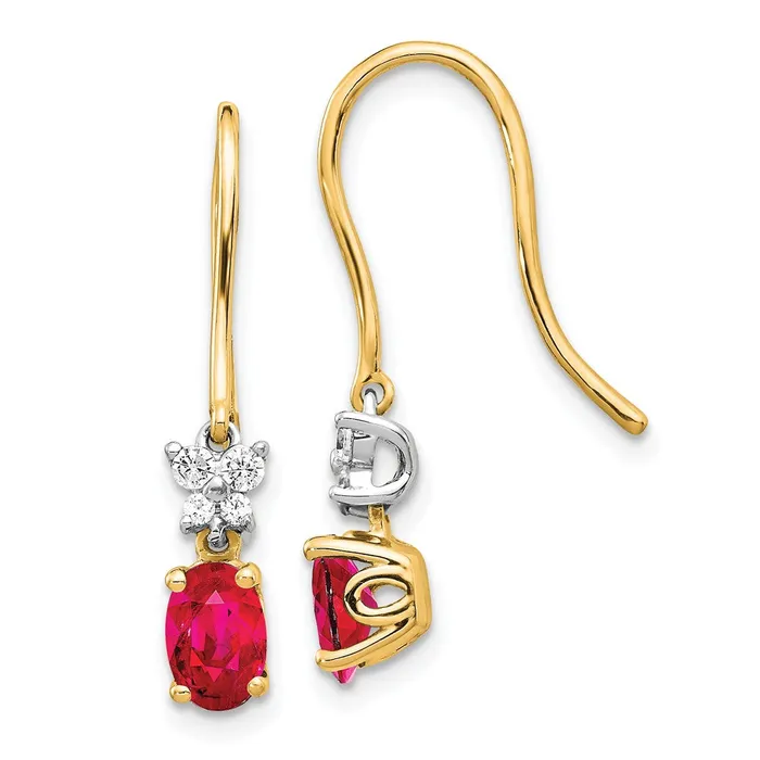 Earrings Goldia Solid 14k Twotone Two Tone Simulated CZ and Oval Ruby Earrings Earrings Goldia Solid 14k Twotone Two Tone Simulated CZ and Oval Ruby Earrings