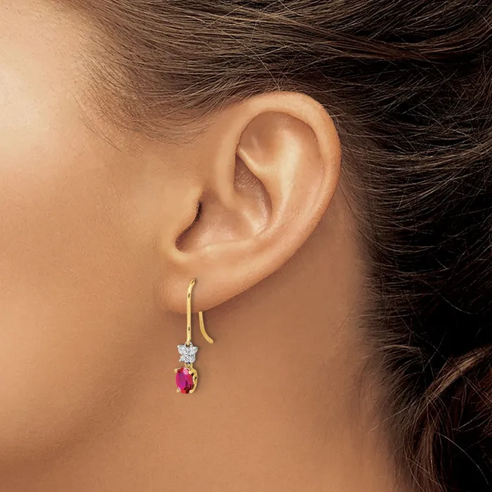Earrings Goldia Solid 14k Twotone Two Tone Simulated CZ and Oval Ruby Earrings Earrings Goldia Solid 14k Twotone Two Tone Simulated CZ and Oval Ruby Earrings