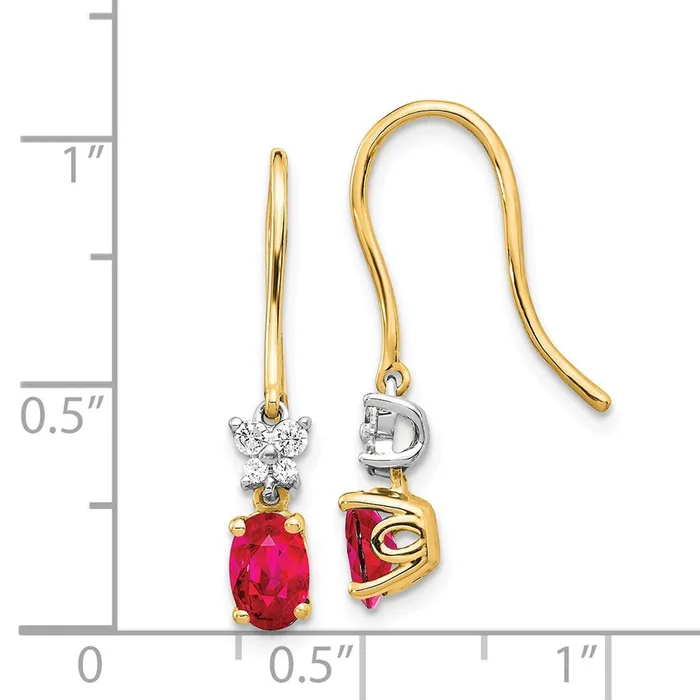 Earrings Goldia Solid 14k Twotone Two Tone Simulated CZ and Oval Ruby Earrings Earrings Goldia Solid 14k Twotone Two Tone Simulated CZ and Oval Ruby Earrings