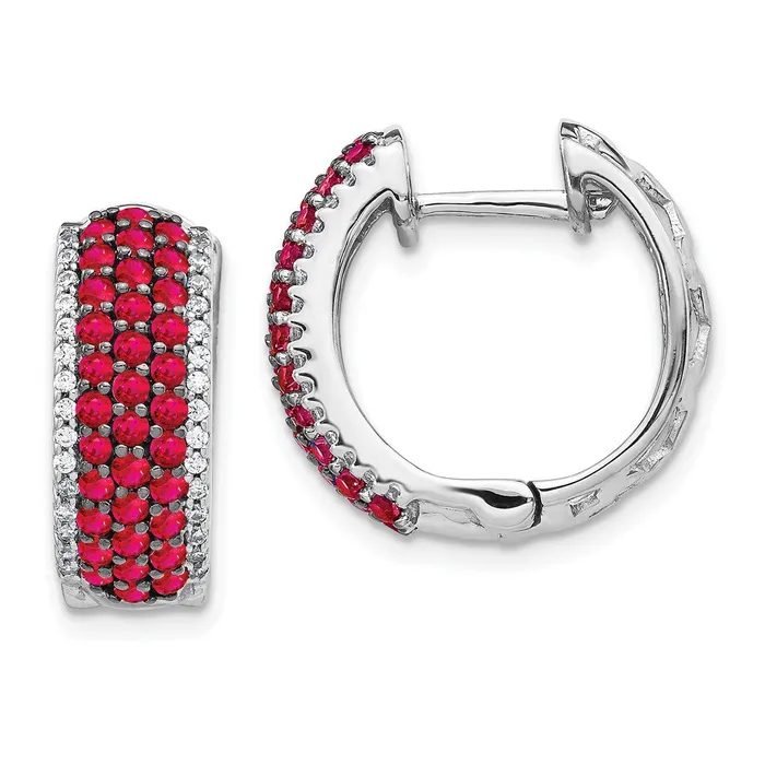 Earrings Goldia Solid 14k White Gold Simulated CZ and Ruby Hinged Hoop Earrings Earrings Goldia Solid 14k White Gold Simulated CZ and Ruby Hinged Hoop Earrings