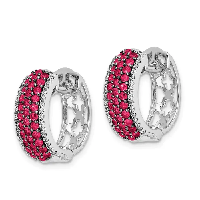 Earrings Goldia Solid 14k White Gold Simulated CZ and Ruby Hinged Hoop Earrings Earrings Goldia Solid 14k White Gold Simulated CZ and Ruby Hinged Hoop Earrings