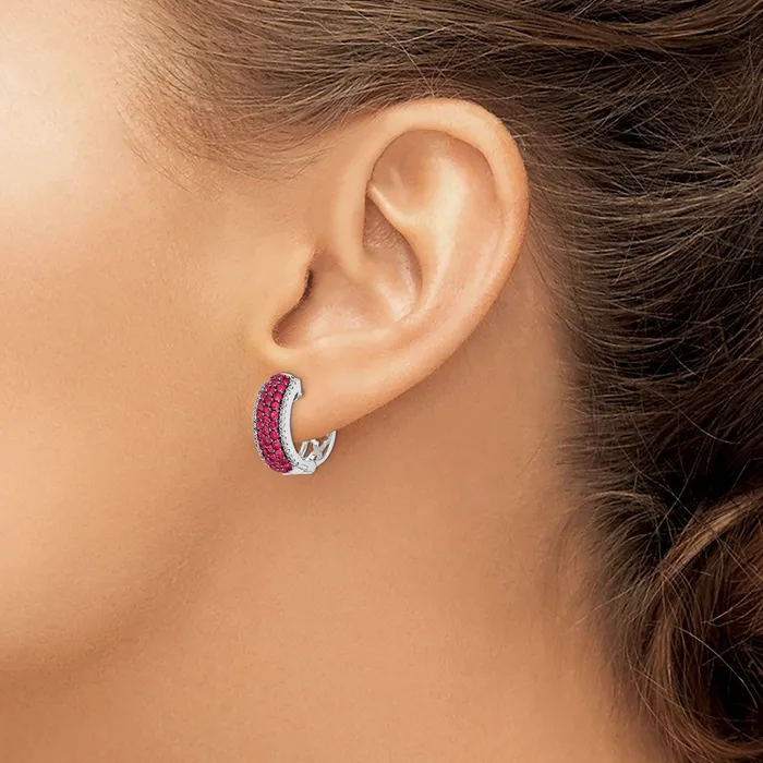 Earrings Goldia Solid 14k White Gold Simulated CZ and Ruby Hinged Hoop Earrings Earrings Goldia Solid 14k White Gold Simulated CZ and Ruby Hinged Hoop Earrings