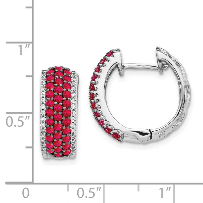 Earrings Goldia Solid 14k White Gold Simulated CZ and Ruby Hinged Hoop Earrings Earrings Goldia Solid 14k White Gold Simulated CZ and Ruby Hinged Hoop Earrings