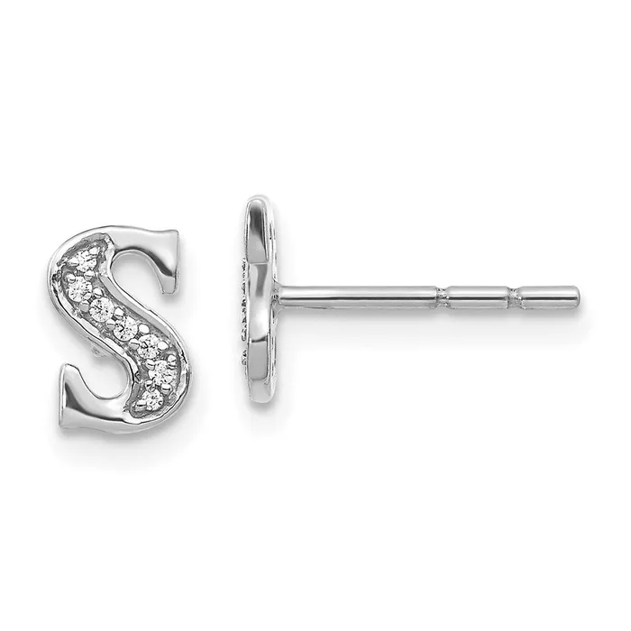 Earrings Goldia Solid 14k White Gold Simulated CZ Initial S Earrings