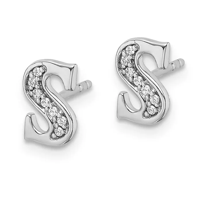 Earrings Goldia Solid 14k White Gold Simulated CZ Initial S Earrings