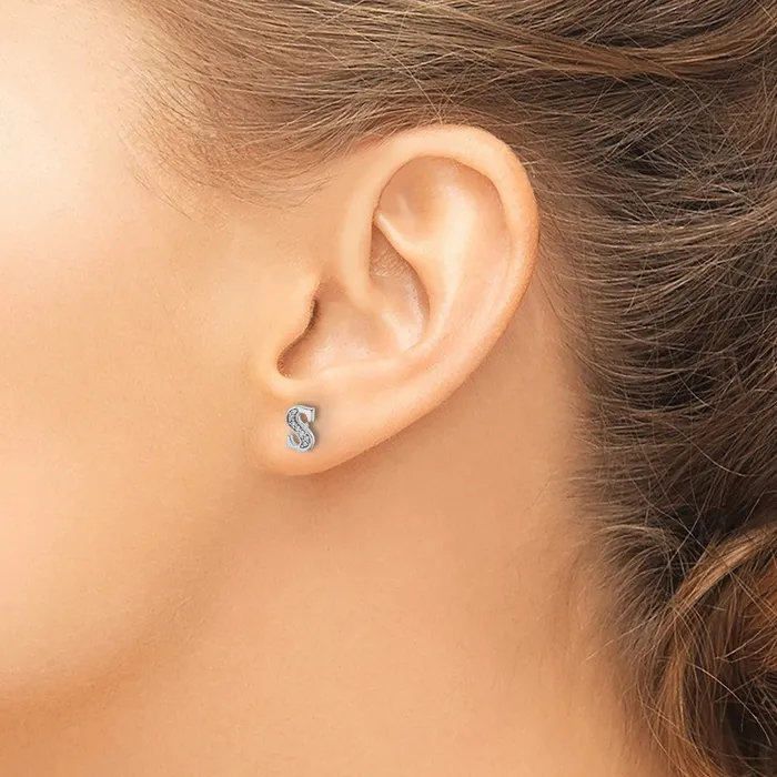 Earrings Goldia Solid 14k White Gold Simulated CZ Initial S Earrings