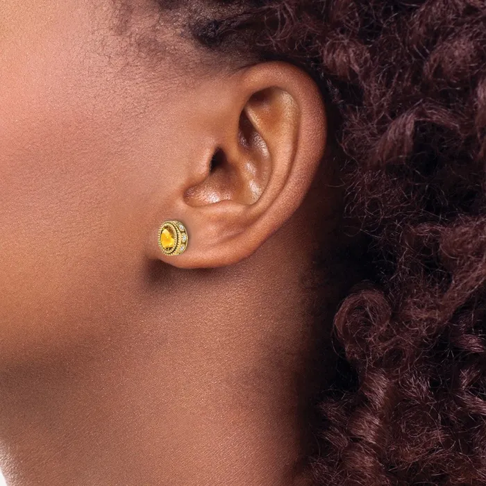 Earrings Goldia Solid 14k Yellow Gold Oval Simulated Citrine and CZ Earrings Earrings Goldia Solid 14k Yellow Gold Oval Simulated Citrine and CZ Earrings