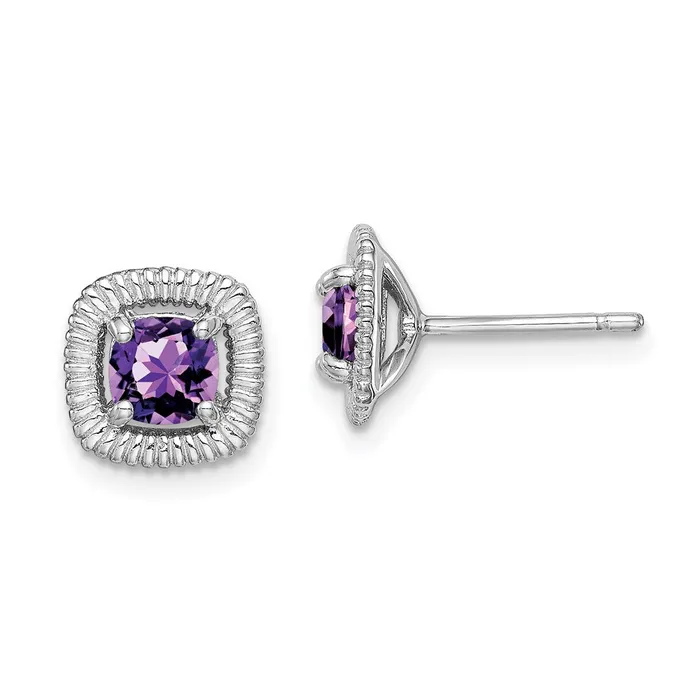 Earrings Goldia Sterling Silver Rhodplat Amethyst Square Post Earrings
