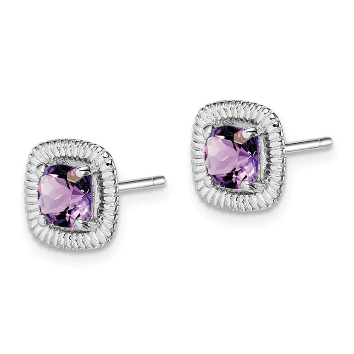 Earrings Goldia Sterling Silver Rhodplat Amethyst Square Post Earrings
