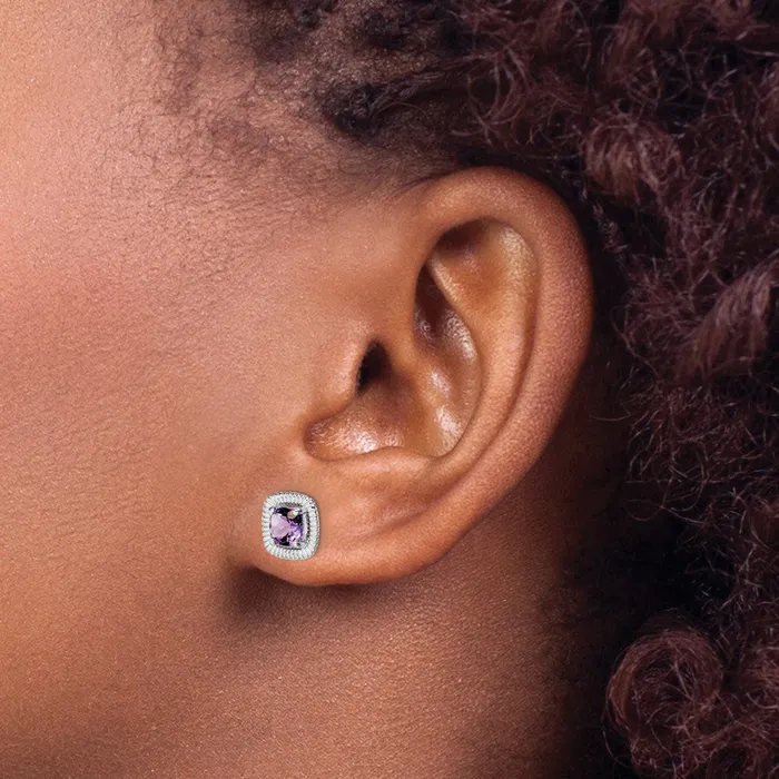 Earrings Goldia Sterling Silver Rhodplat Amethyst Square Post Earrings