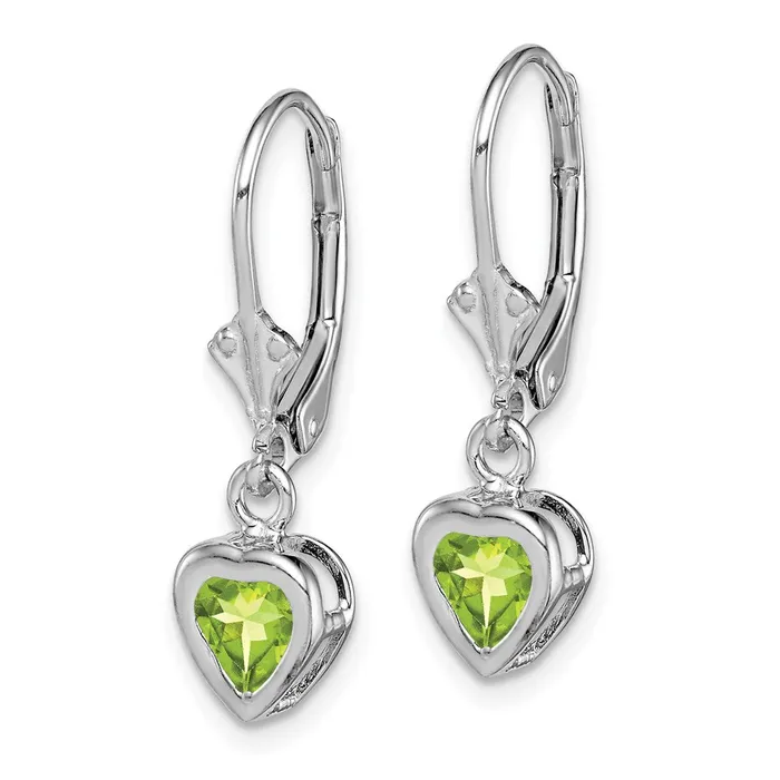 Earrings Goldia Sterling Silver Rhodium Plated 5mm Heart Peridot Leverback Earrings