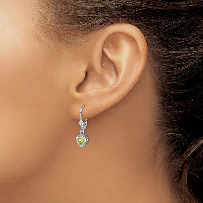 Earrings Goldia Sterling Silver Rhodium Plated 5mm Heart Peridot Leverback Earrings