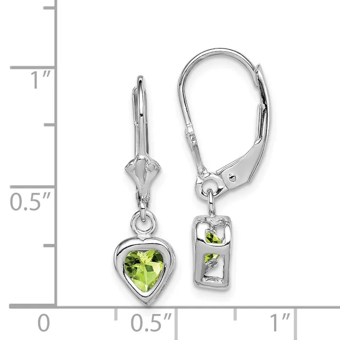 Earrings Goldia Sterling Silver Rhodium Plated 5mm Heart Peridot Leverback Earrings
