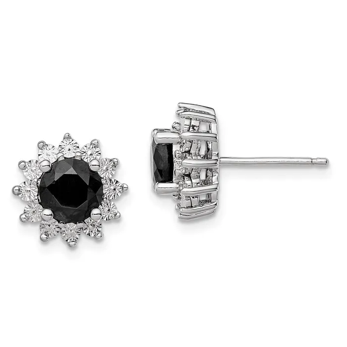 Earrings Goldia Sterling Silver Rhodiumplated Black Sapphire Post Earrings
