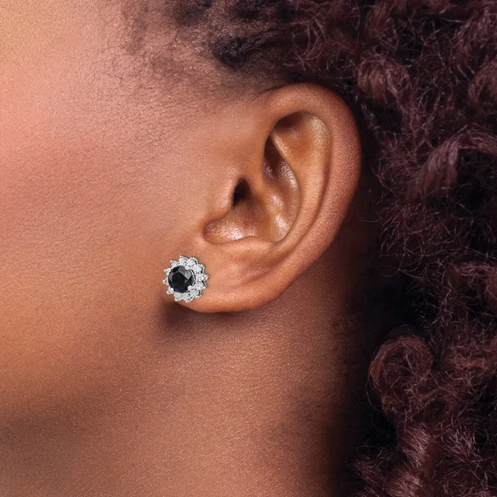 Earrings Goldia Sterling Silver Rhodiumplated Black Sapphire Post Earrings