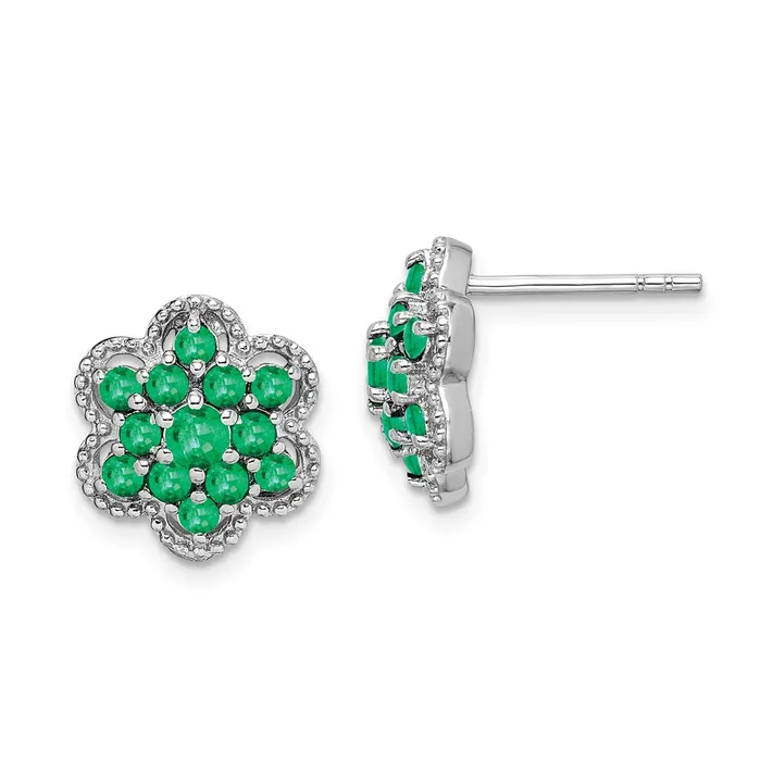 Earrings Goldia Sterling Silver Rhodiumplated Emerald Flower Post Earrings
