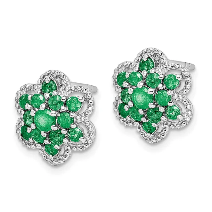 Earrings Goldia Sterling Silver Rhodiumplated Emerald Flower Post Earrings