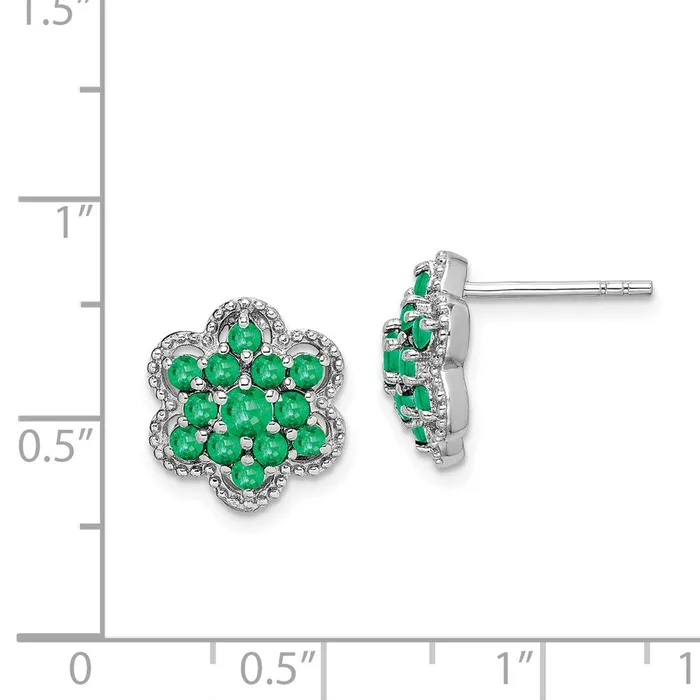 Earrings Goldia Sterling Silver Rhodiumplated Emerald Flower Post Earrings
