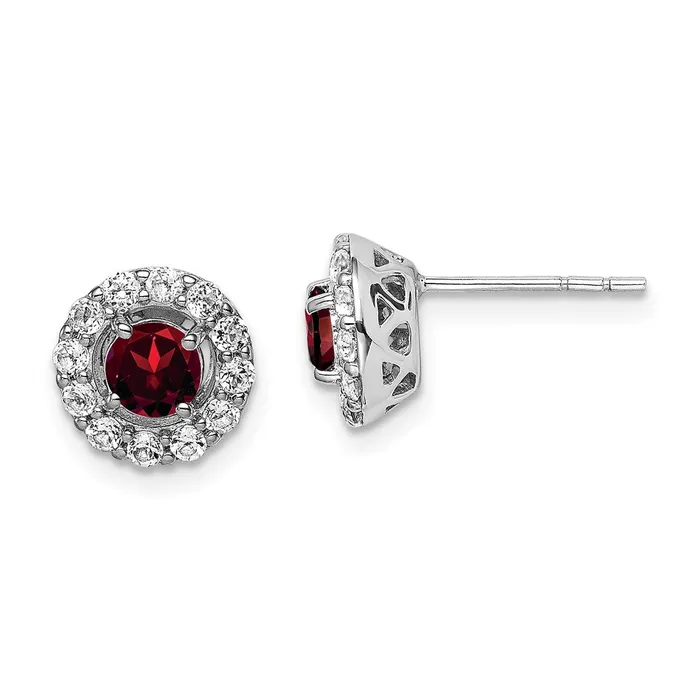Earrings Goldia Sterling Silver Rhodium Plated White Topaz Garnet Round Earrings Earrings Goldia Sterling Silver Rhodium Plated White Topaz Garnet Round Earrings