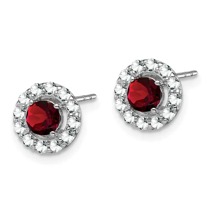 Earrings Goldia Sterling Silver Rhodium Plated White Topaz Garnet Round Earrings