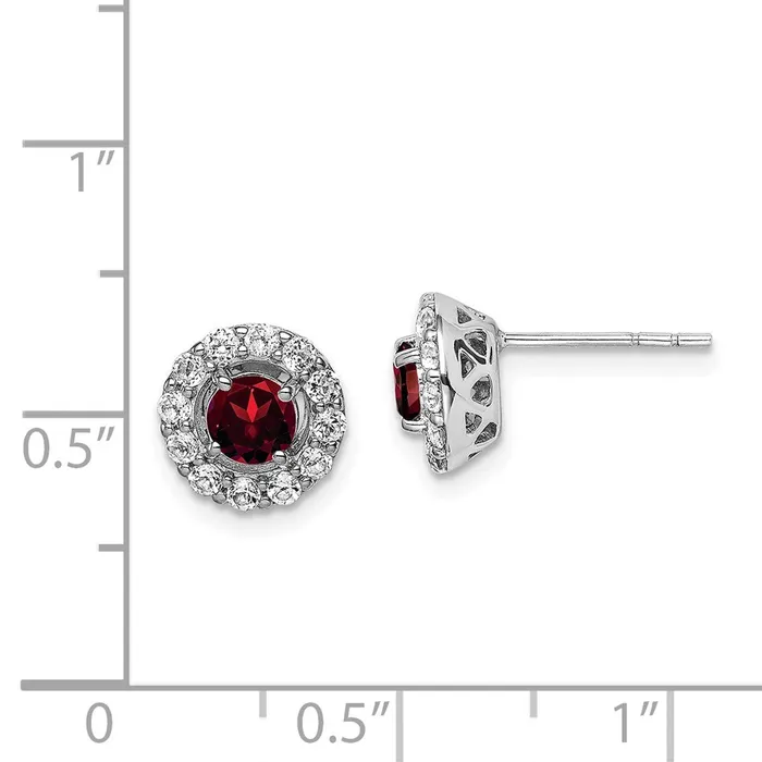 Earrings Goldia Sterling Silver Rhodium Plated White Topaz Garnet Round Earrings