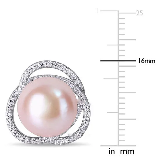 Earrings JMS always Original AMOUR 11 115 Mm Pink Cultured Freshwater Pearl and 1 12 CT TGW Cubic Zirconia Interlaced Halo Stud Earrings In Sterling Silver Earrings JMS always Original AMOUR 11 115 Mm Pink Cultured Freshwater Pearl and 1 12 CT TGW Cubic Zirconia Interlaced Halo Stud Earrings In Sterling Silver