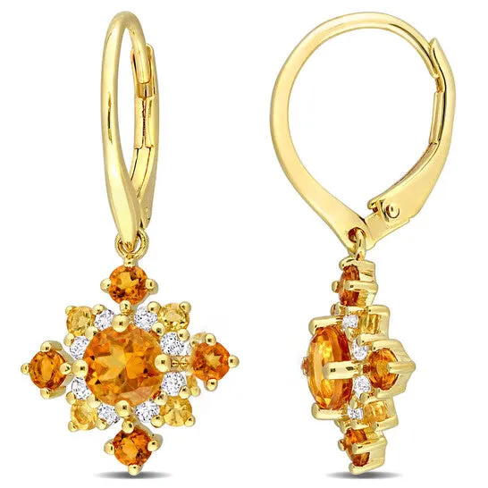 Earrings JMS always Original AMOUR 2 110 CT TGW Citrine Madeira Citrine and White Topaz Leverback Cluster Drop Earrings In Yellow Plated Sterling Silver Earrings JMS always Original AMOUR 2 110 CT TGW Citrine Madeira Citrine and White Topaz Leverback Cluster Drop Earrings In Yellow Plated Sterling Silver