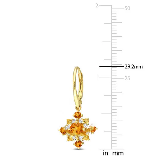 Earrings JMS always Original AMOUR 2 110 CT TGW Citrine Madeira Citrine and White Topaz Leverback Cluster Drop Earrings In Yellow Plated Sterling Silver Earrings JMS always Original AMOUR 2 110 CT TGW Citrine Madeira Citrine and White Topaz Leverback Cluster Drop Earrings In Yellow Plated Sterling Silver