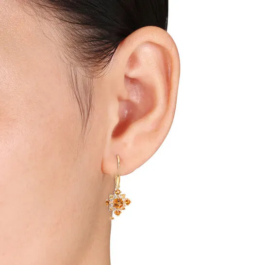 Earrings JMS always Original AMOUR 2 110 CT TGW Citrine Madeira Citrine and White Topaz Leverback Cluster Drop Earrings In Yellow Plated Sterling Silver Earrings JMS always Original AMOUR 2 110 CT TGW Citrine Madeira Citrine and White Topaz Leverback Cluster Drop Earrings In Yellow Plated Sterling Silver