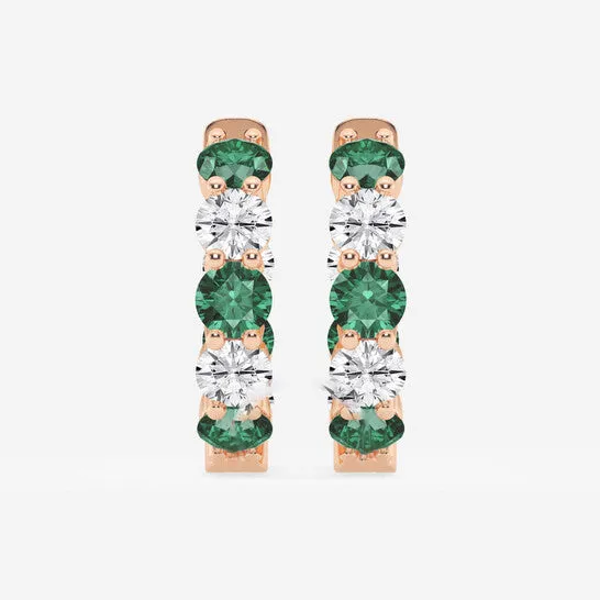 Earrings JMS always Original Brilliant Diamond 14KT Rose Gold Round Created Emerald and 2 cttw RoundCut Lab Grown Diamond Inside Out Hoop Earrings for Women Earrings JMS always Original Brilliant Diamond 14KT Rose Gold Round Created Emerald and 2 cttw RoundCut Lab Grown Diamond Inside Out Hoop Earrings for Women