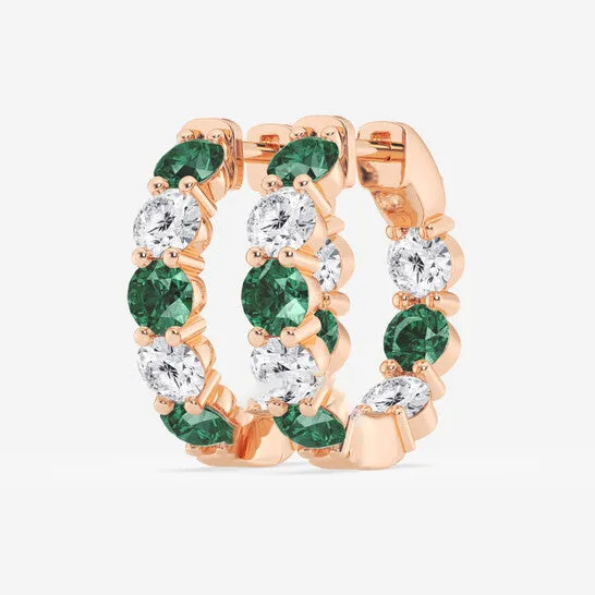 Earrings JMS always Original Brilliant Diamond 14KT Rose Gold Round Created Emerald and 2 cttw RoundCut Lab Grown Diamond Inside Out Hoop Earrings for Women Earrings JMS always Original Brilliant Diamond 14KT Rose Gold Round Created Emerald and 2 cttw RoundCut Lab Grown Diamond Inside Out Hoop Earrings for Women
