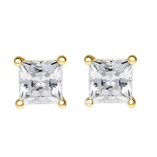 Earrings JMS always Original Maulijewels 14K Solid Yellow Gold 050 Ct TW Natural Princess Cut Diamond Stud Earrings With Push Back Earrings JMS always Original Maulijewels 14K Solid Yellow Gold 050 Ct TW Natural Princess Cut Diamond Stud Earrings With Push Back